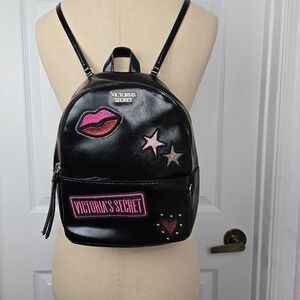 Victoria's Secret Patch City Backpack Chain Strap Bag Small Purse Runway Mini